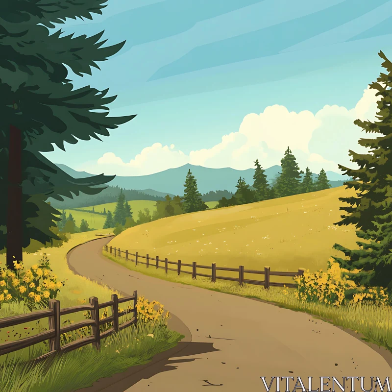 AI ART Idyllic Landscape with Winding Road