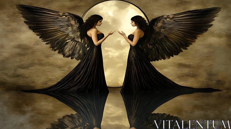 Winged Women Golden Art AI Image