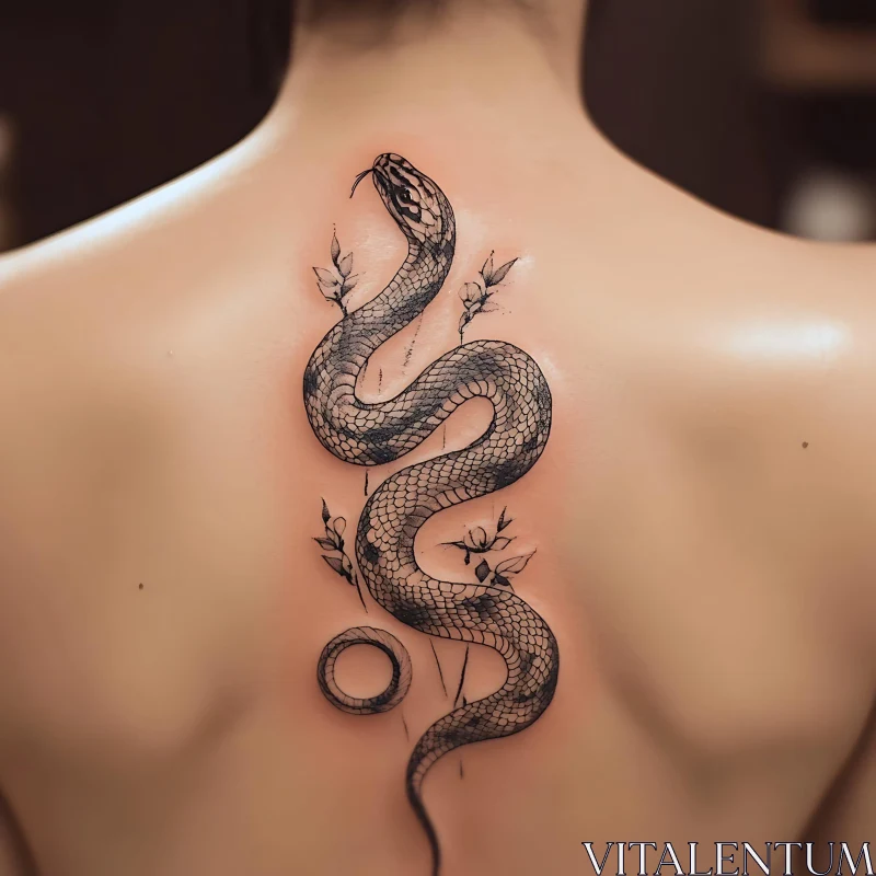 Intricate Snake and Leaf Tattoo AI Image