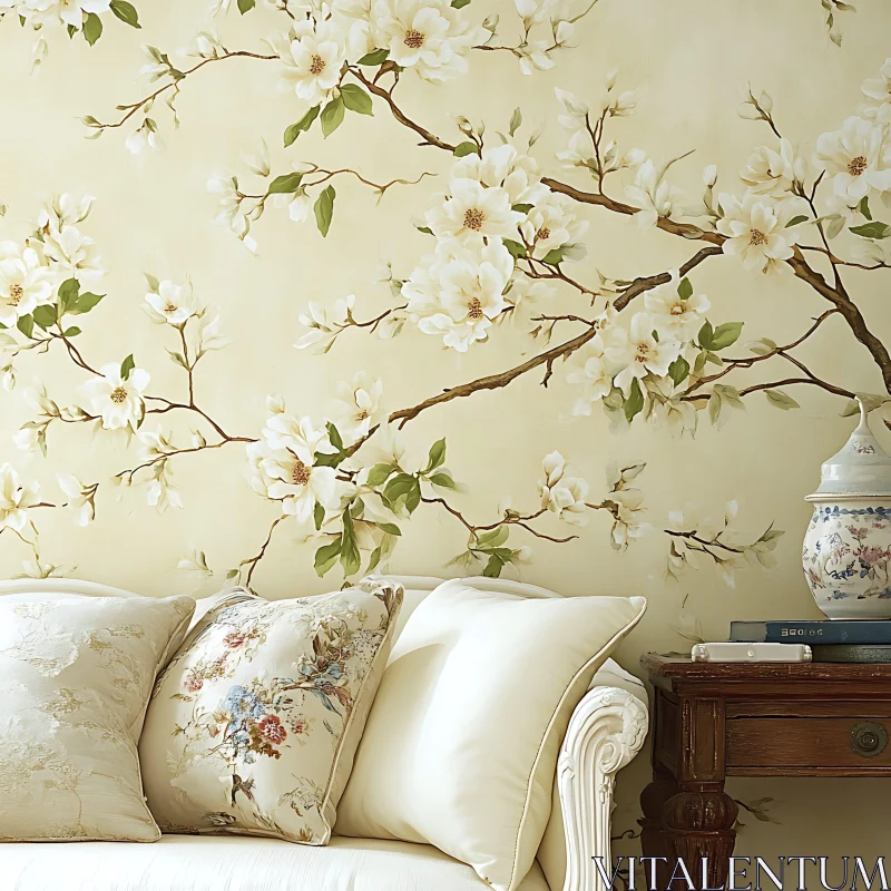 AI ART Floral Interior with Magnolia Blossoms