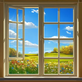 Open Window to a Floral Meadow