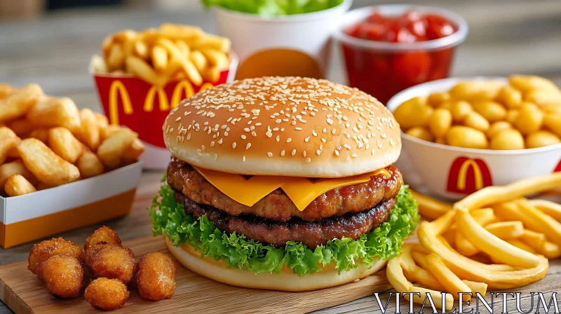 Appetizing Burger with Sides AI Image