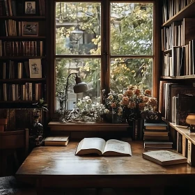 Books, Flowers, and a Cozy Reading Space