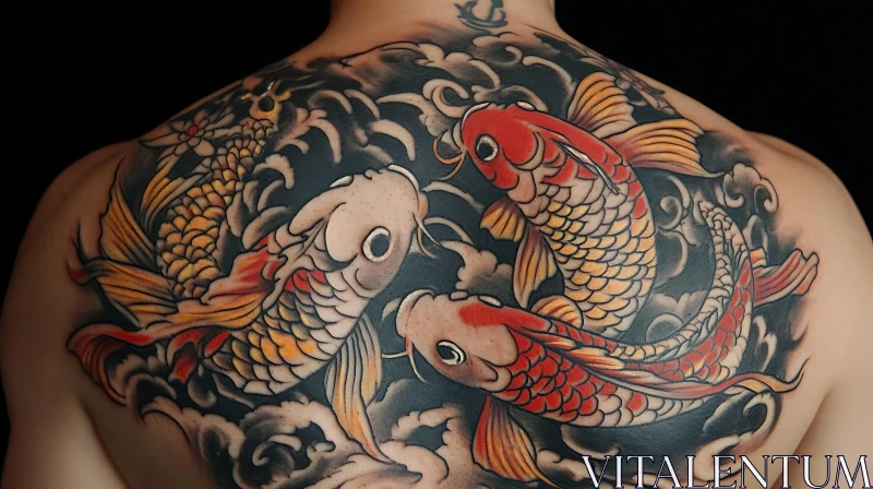 Colorful Koi Fish Back Tattoo AI Image