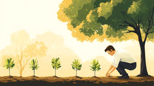 Man Planting Trees: Environmental Stewardship