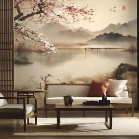 Serene Living Space with Asian-Inspired Art