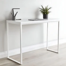 Minimalist Desk Setup with Potted Greenery