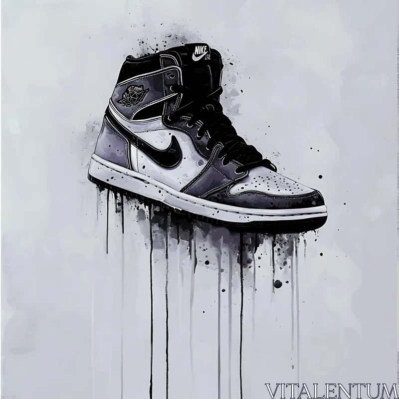 Monochrome Nike Sneaker Watercolor Painting AI Image