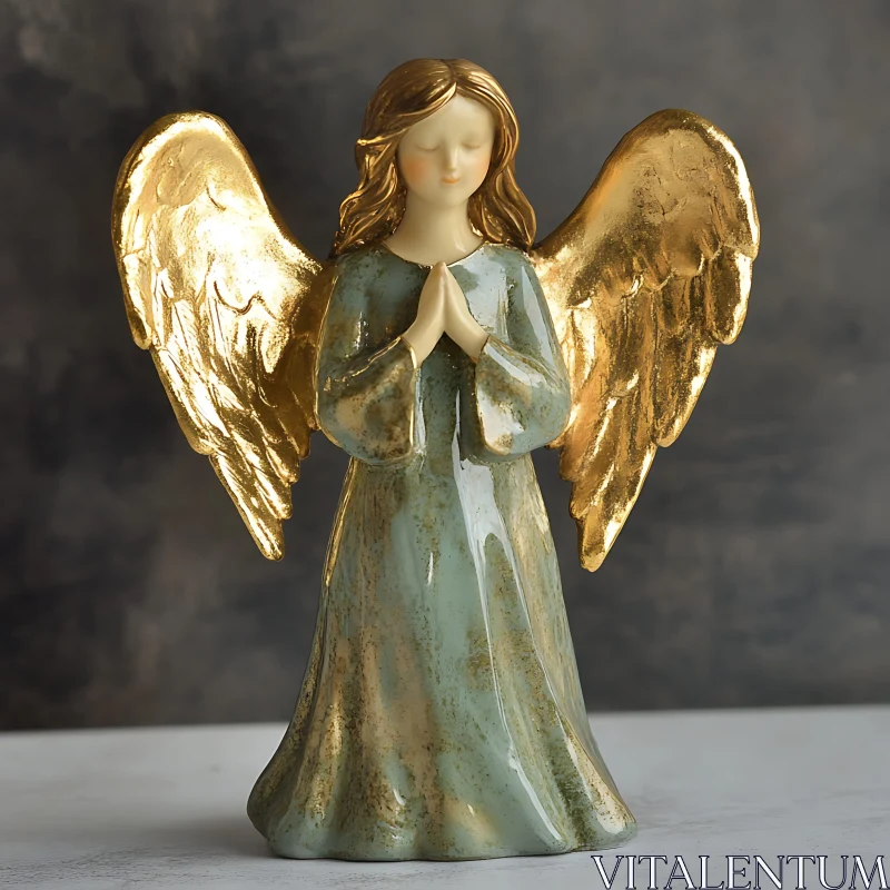 Praying Angel Statue with Gilded Wings AI Image