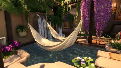 Hammock Relaxation by the Waterfall