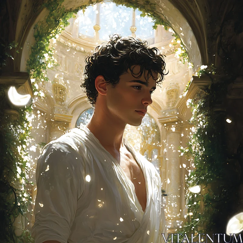 Sunlit Man in Ivy Archway AI Image