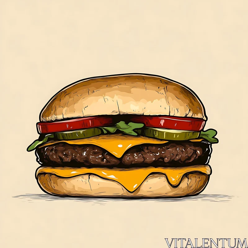 AI ART Cartoon Style Burger with Fresh Ingredients