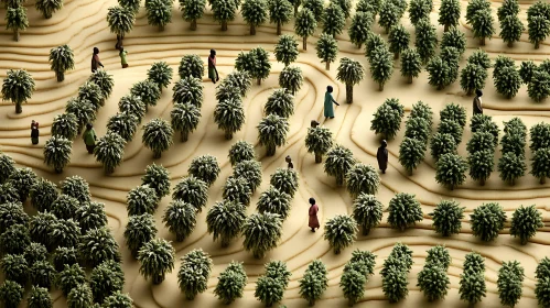 Terraced Landscape with Trees and People