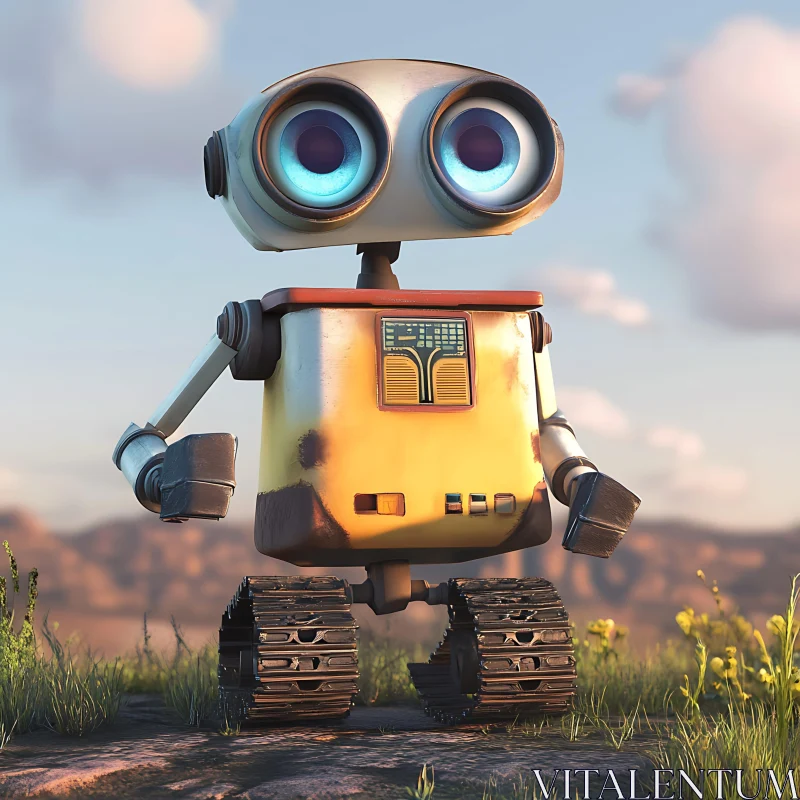 Friendly Robot on Green Grass AI Image