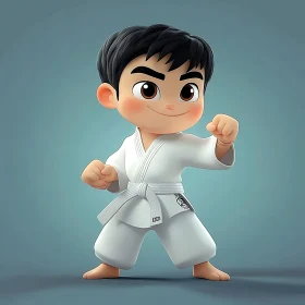 Cartoon Karate Kid in White Uniform