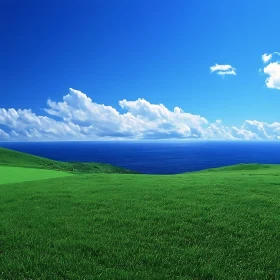 Green Field and Blue Sea Landscape