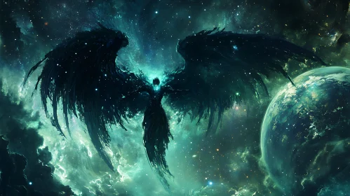 Nebula Angel and Planet in Space