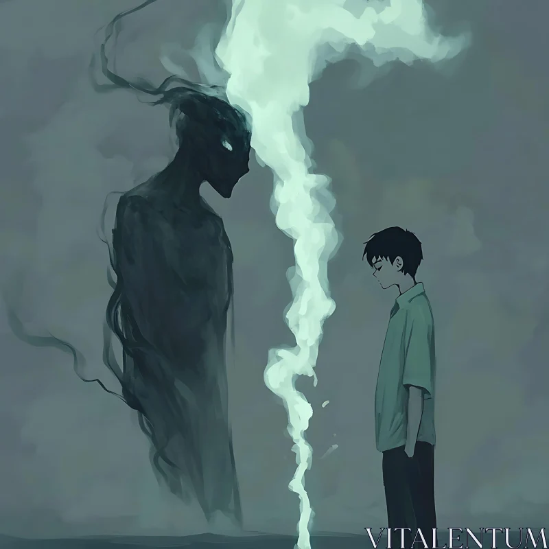 Boy and Shadow Figure Art AI Image