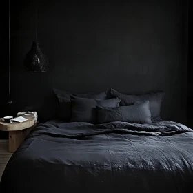 Minimalist Bedroom with Dark Linens