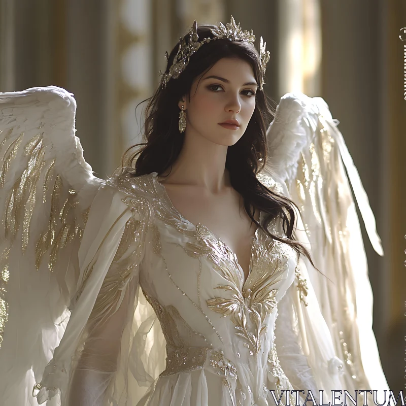 Heavenly Angel with Crown and Wings AI Image