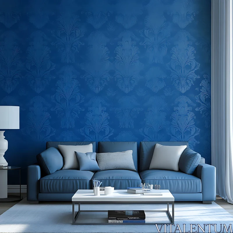 AI ART Blue Room with Sofa