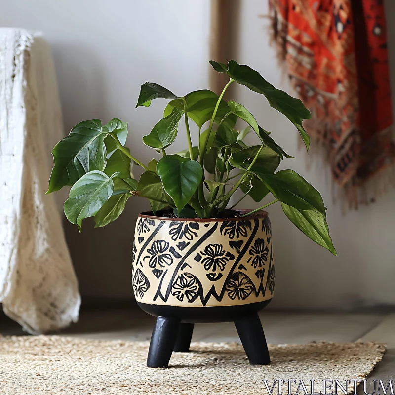 AI ART Houseplant in Patterned Ceramic Pot