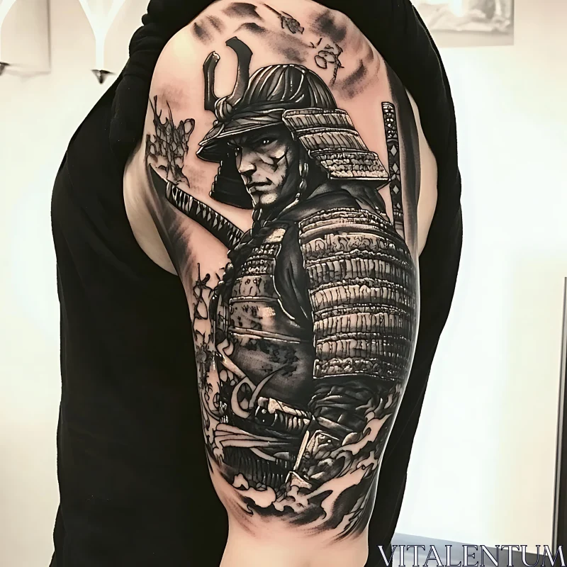 Intricately Designed Samurai Warrior Tattoo AI Image