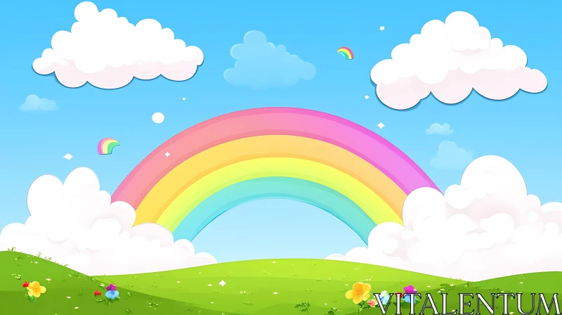 AI ART Whimsical Rainbow and Clouds Cartoon Scene