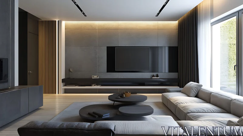 Contemporary Living Space with Minimalist Decor AI Image