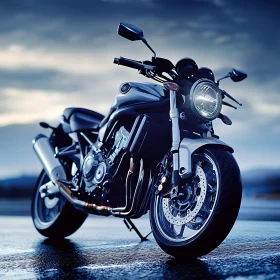 Blue Motorcycle on a Rainy Day