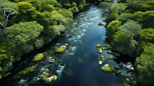 Aerial Shot of River in Green Forest - Terragen Inspired Art