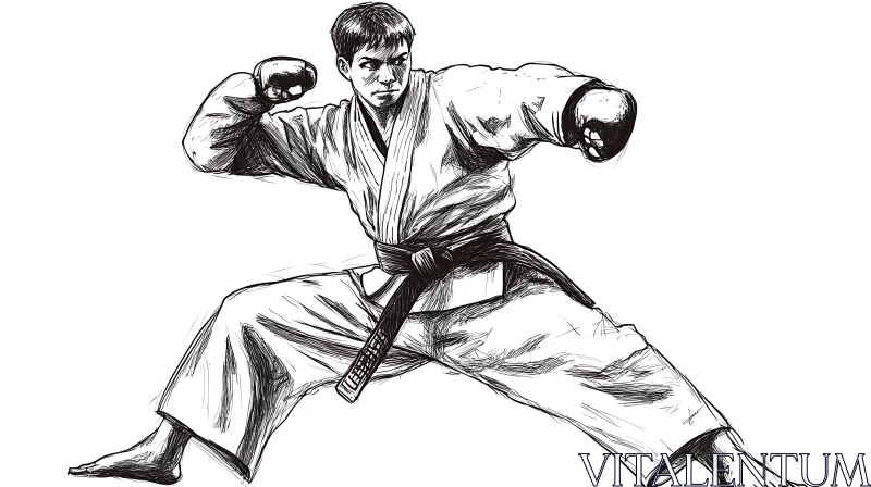 Sketch of Karate Fighter in Action AI Image