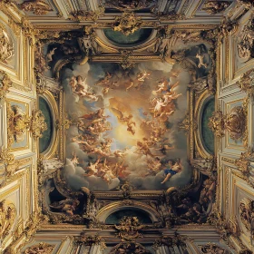 Angelic Figures on Ornate Baroque Ceiling