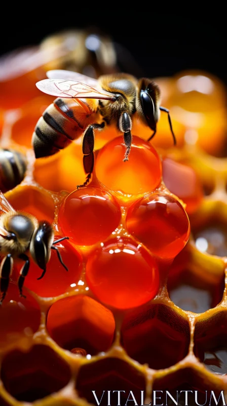 Bees at Work on Honeycomb: A Study in Saturation and Organic Sculpting AI Image