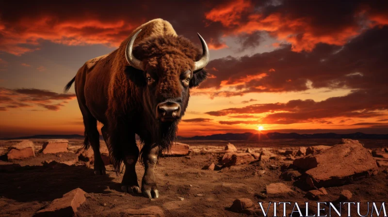 Bison at Sunset: An Artistic Depiction with Historical References AI Image