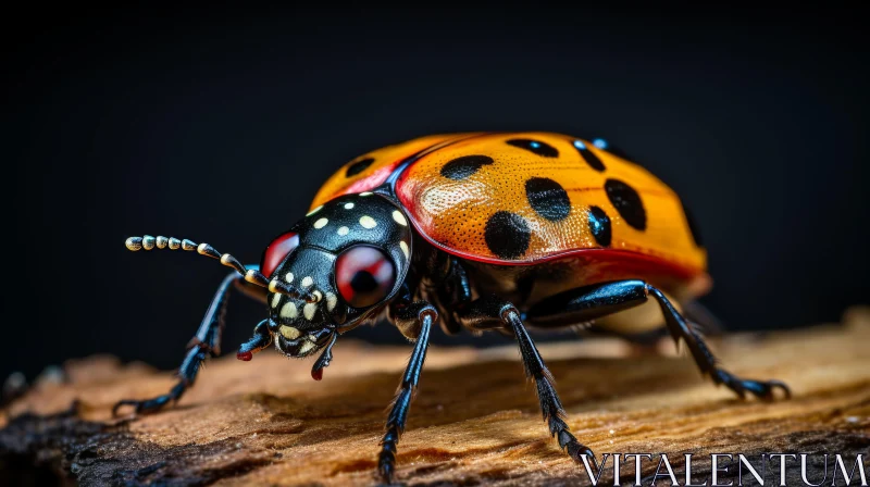 Colorful Beetle on Wood - Detail-oriented, Vivid Colors, Nature Photography AI Image