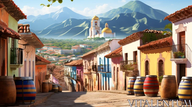 Colorful Mexican Street Scene Digital Painting AI Image
