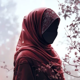 Mysterious Woman in Red Veil