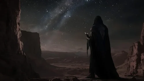 Cloaked Figure Gazing at the Stars