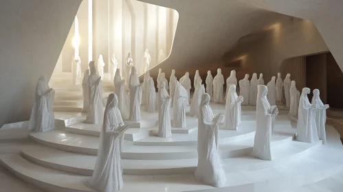 White Statues in Bright Hall