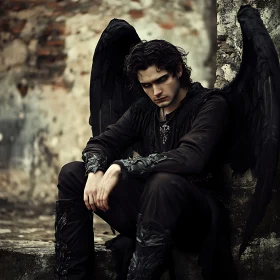 Brooding Angel in Dark Attire