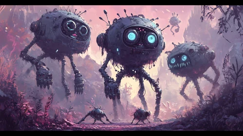 Strange Robots in Pink Landscape