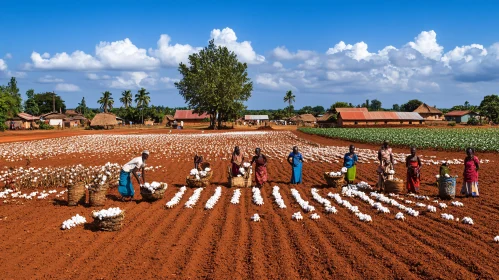 Workers Harvesting Cotton in Field