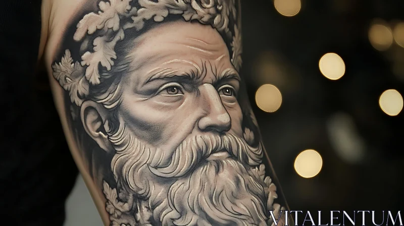 Detailed Portrait Tattoo of a Bearded Man AI Image