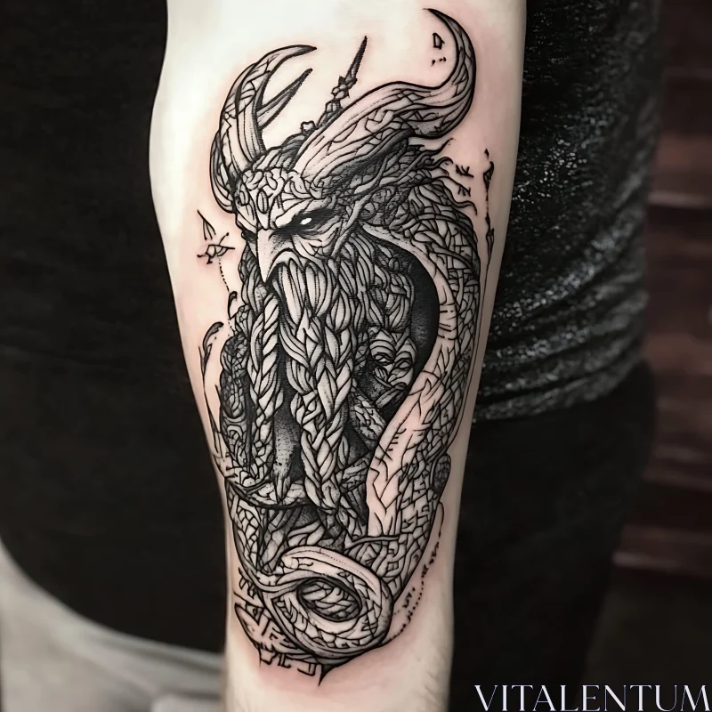 Detailed Norse Mythology Tattoo in Black Ink AI Image