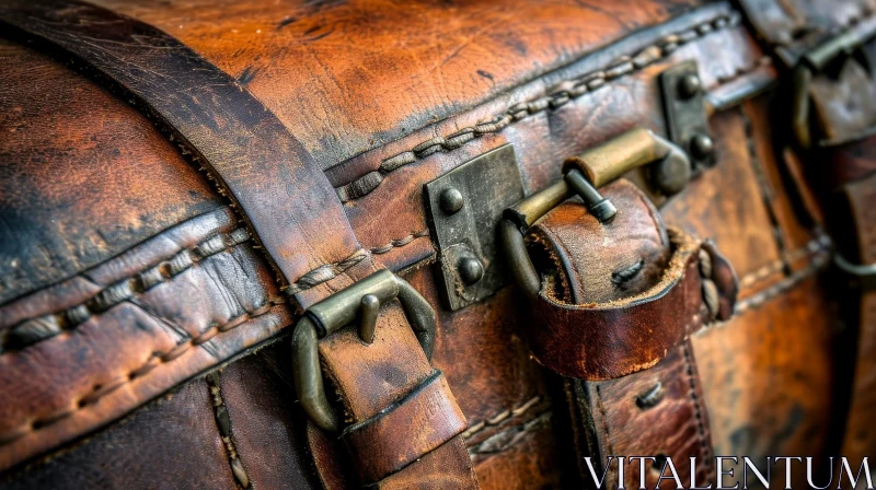 Vintage Brown Leather Suitcase - Nostalgic Travel-themed Image AI Image