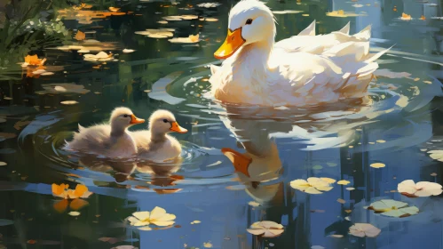 White Duck with Ducklings - Digital Painting