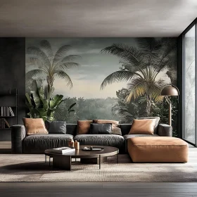 Serene Interior with Palm Tree View