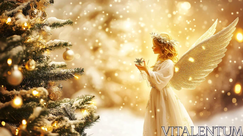 Winter Angel Snowflake Christmas Scene AI Image