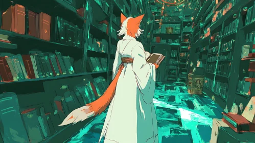 Anime Fox in Teal Library